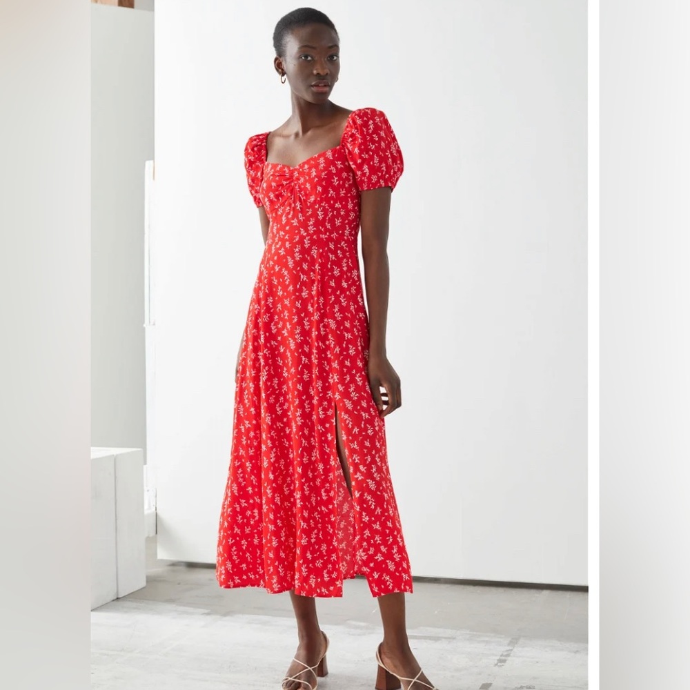 & Other Stories Flowy Puff Sleeve MIDI dress Size 4